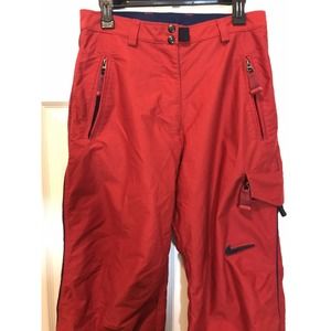 Women's NIKE ACG Snow Pants, Size 8-10, Red Orange with Blue Piping